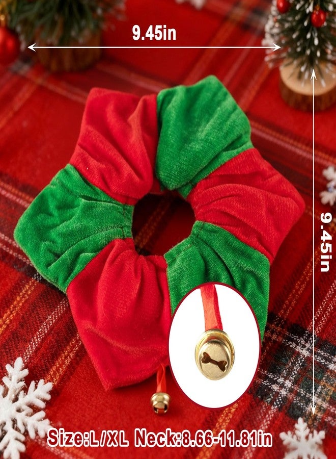Blinket طوق عيد الميلاد للحيوانات الأليفة من بلينكيت للقطط والكلاب، طوق كلاسيكي أحمر وأخضر مزين بأجراس عيد الميلاد، طوق مخملي ناعم قابل للتمدد، إكسسوار تنكري ممتع لحفلات عيد الميلاد، طوق رقبة للحيوانات الأليفة، مقاس كبير/كبير جدًا - Image 2